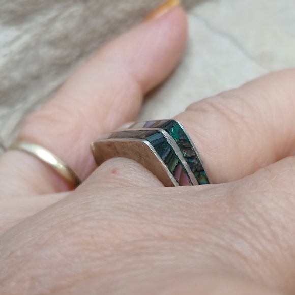 Vintage 925 Sterling silver Abalone Mother of Pearl ring 6 - Picture 3 of 4